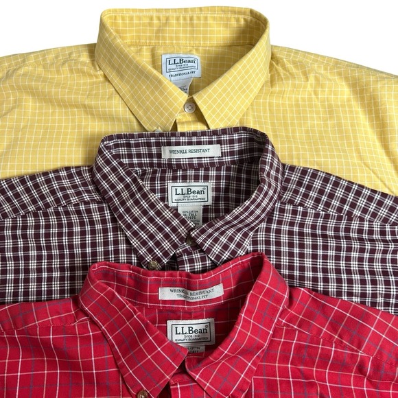 Bundle Of 3 L.L. Bean Mens XLT Plaid Traditional Long Sleeve Button Down Shirts